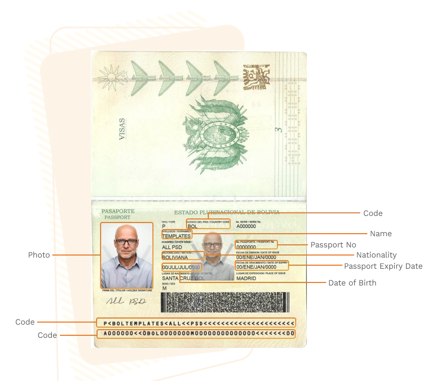 Passport sample for bolivia showing required details