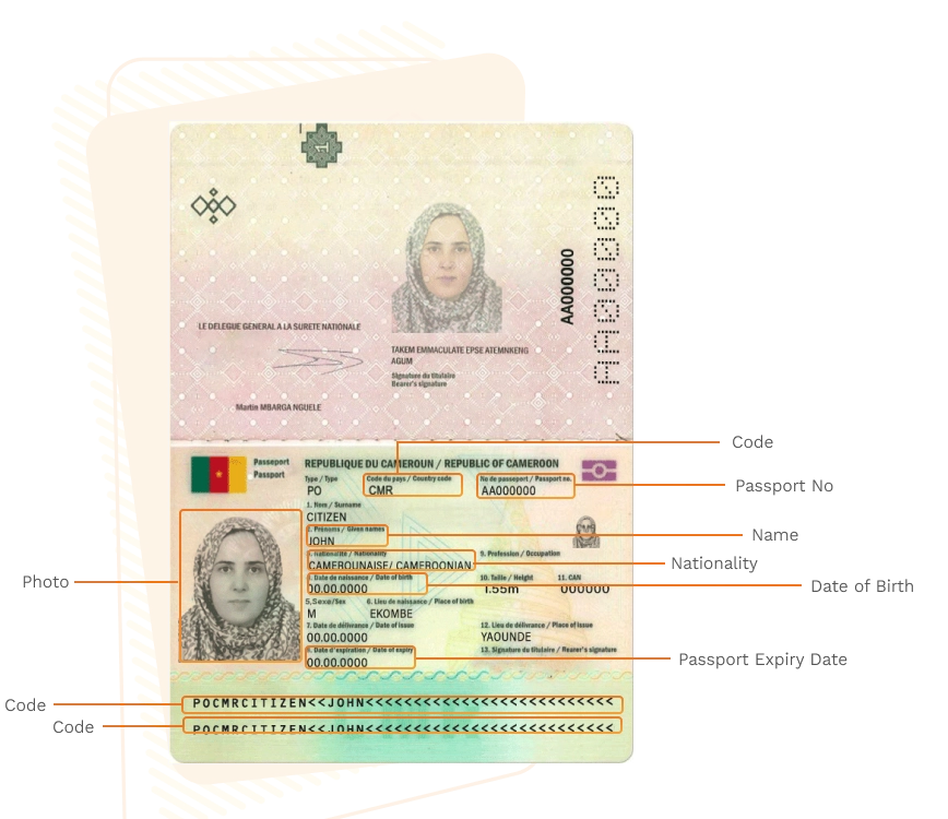 Passport sample for cameroon showing required details