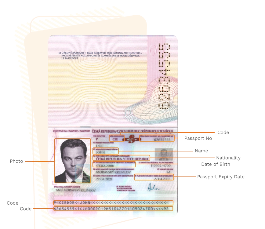 Passport sample for czech-republic showing required details