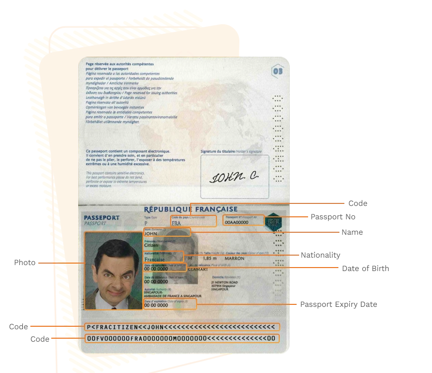 Passport sample for france showing required details