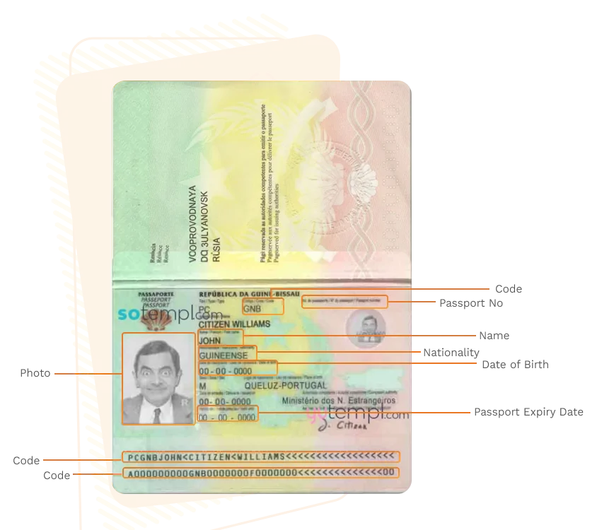 Passport sample for guinea-bissau showing required details