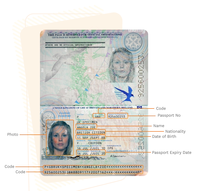 Passport sample for ireland showing required details