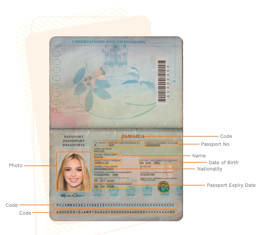 Passport sample for jamaica showing required details