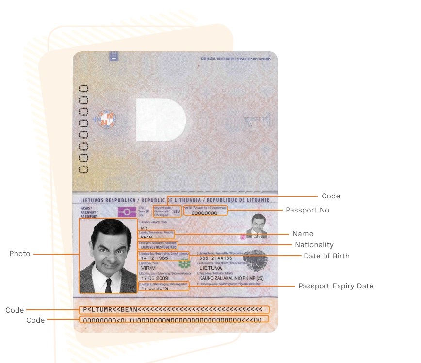 Passport sample for lithuania showing required details