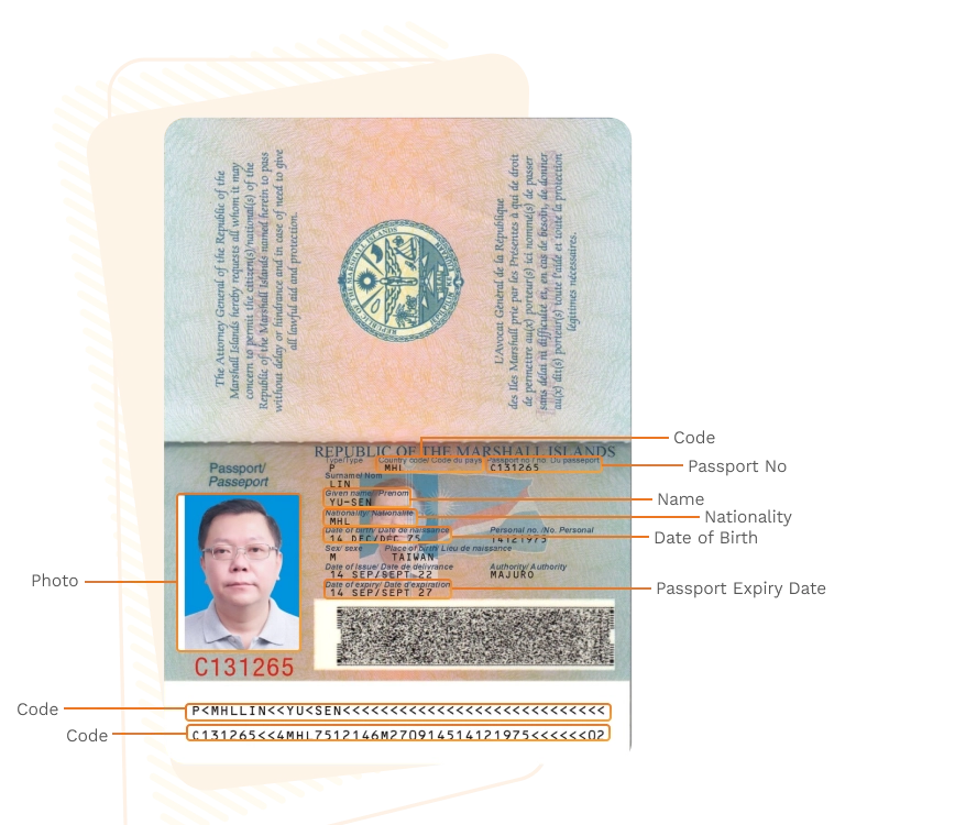 Passport sample for marshall-islands showing required details