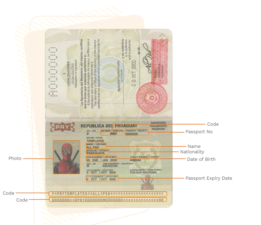 Passport sample for paraguay showing required details