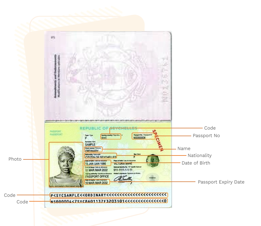 Passport sample for seychelles showing required details