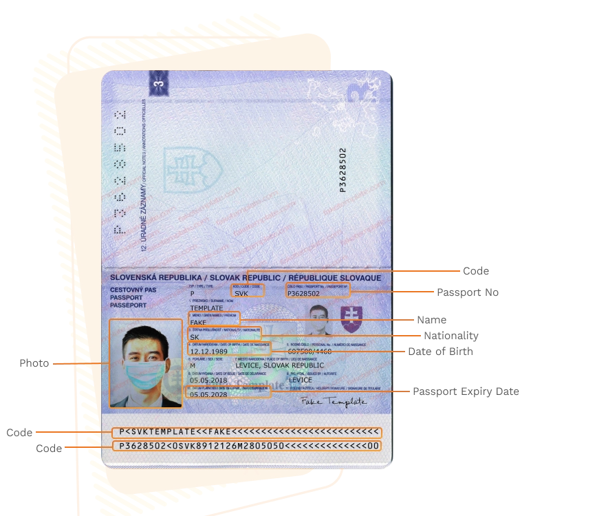 Passport sample for slovakia showing required details