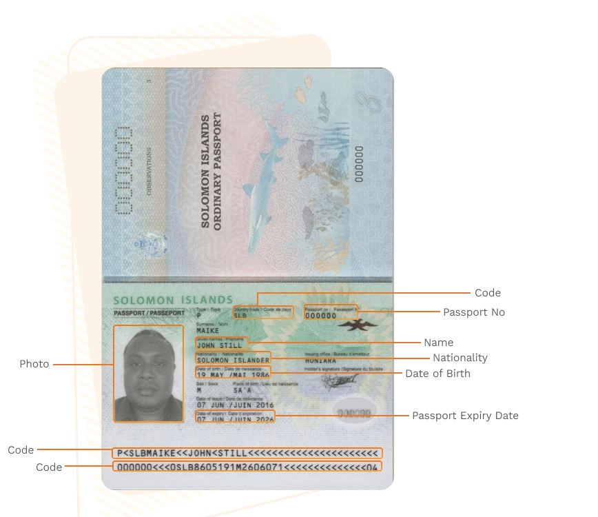 Passport sample for solomon-islands showing required details