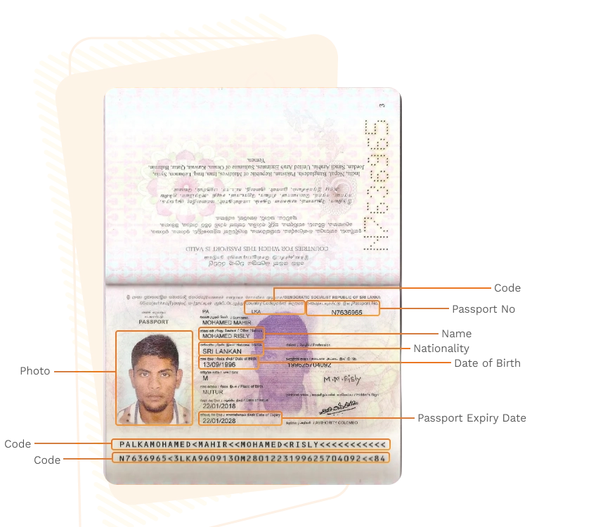 Passport sample for sri-lanka showing required details
