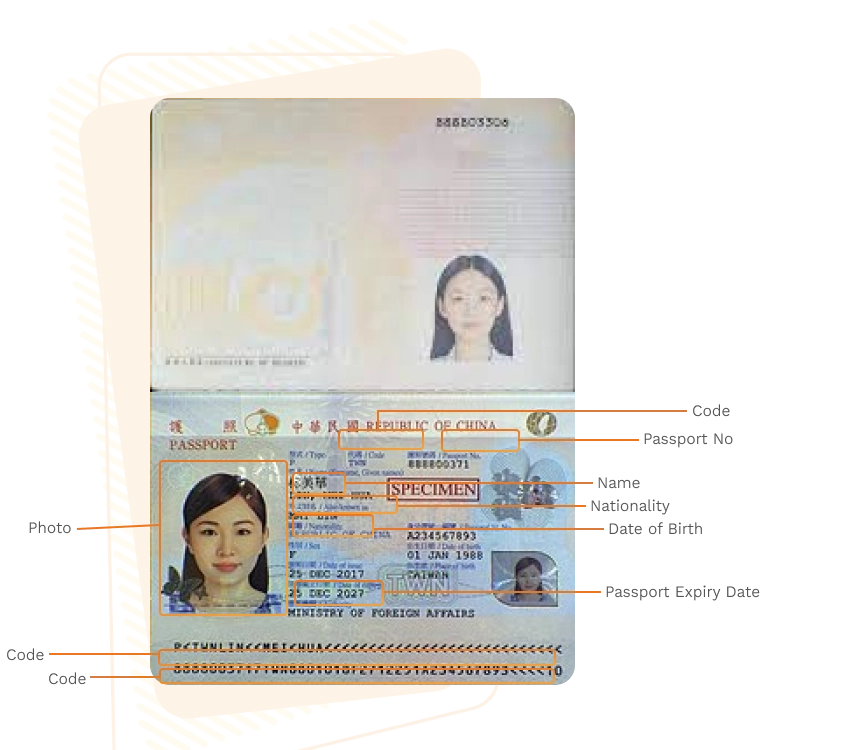 Passport sample for taiwan showing required details