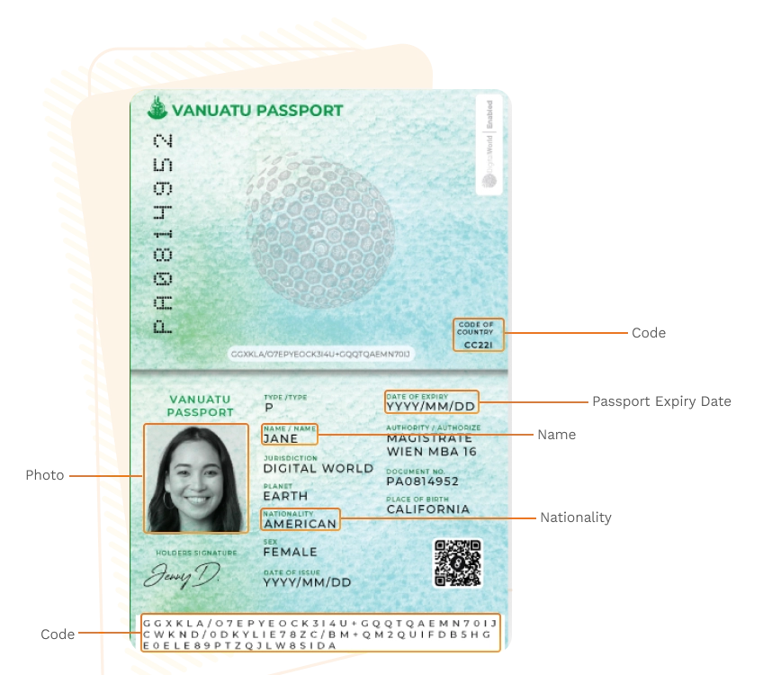 Passport sample for vanuatu showing required details