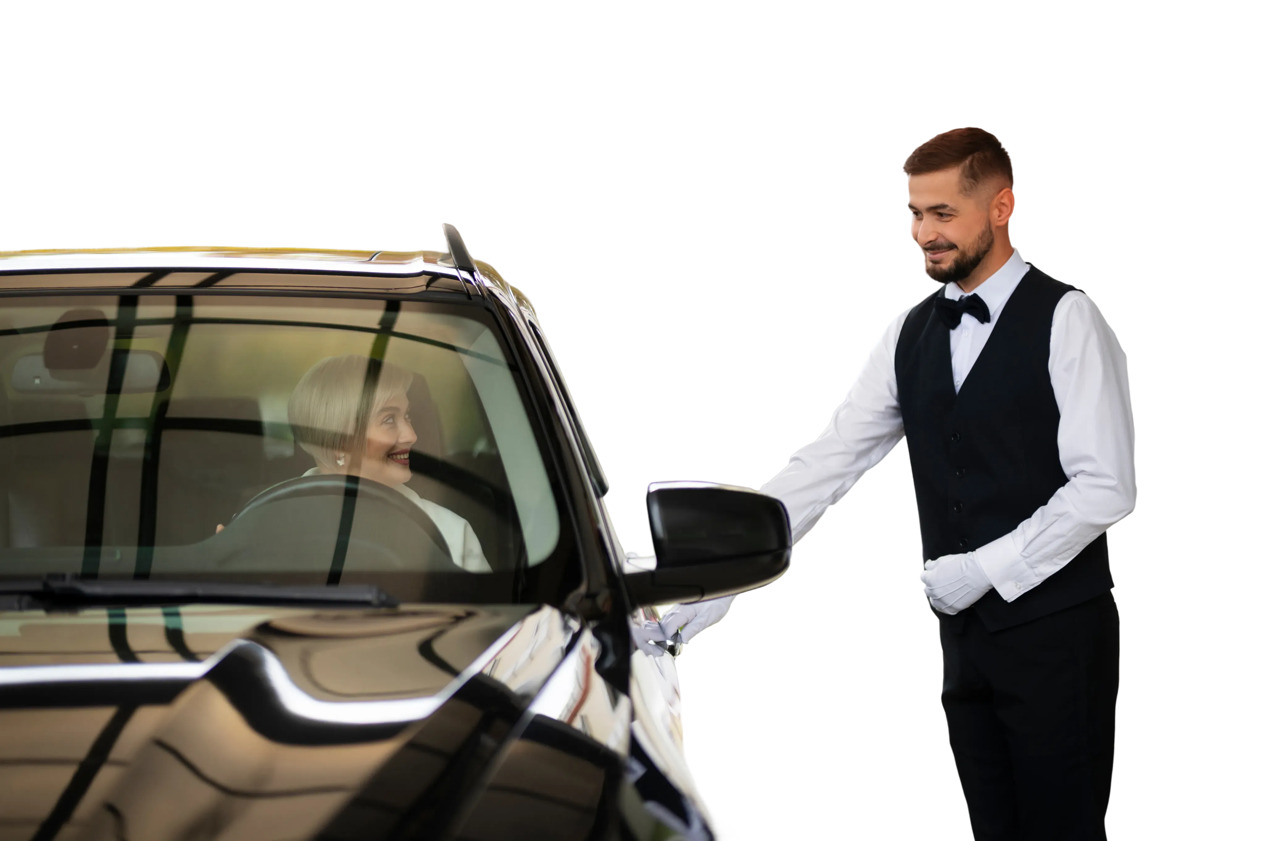Professional valet welcoming passenger