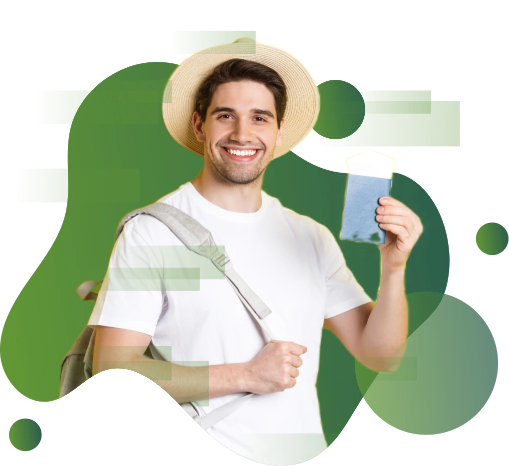 Smiling traveler with passport